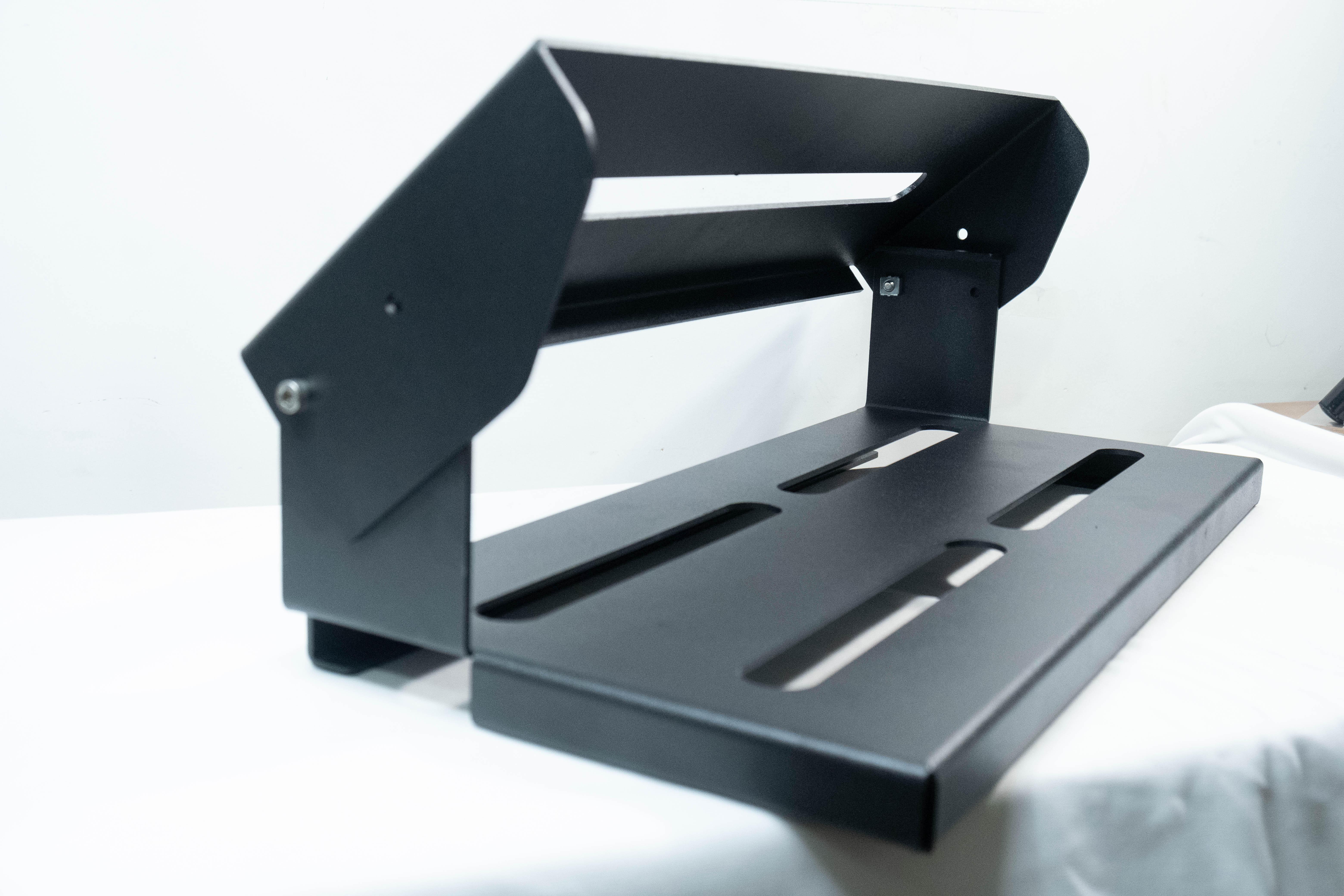 custom made black double decker guitar pedalboard