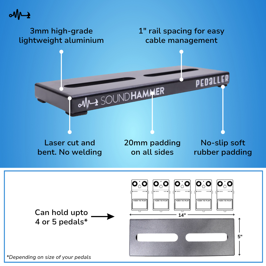 The Pedaller - Guitar Pedalboard 14" x 5" Flat(FREE Gig Bag)