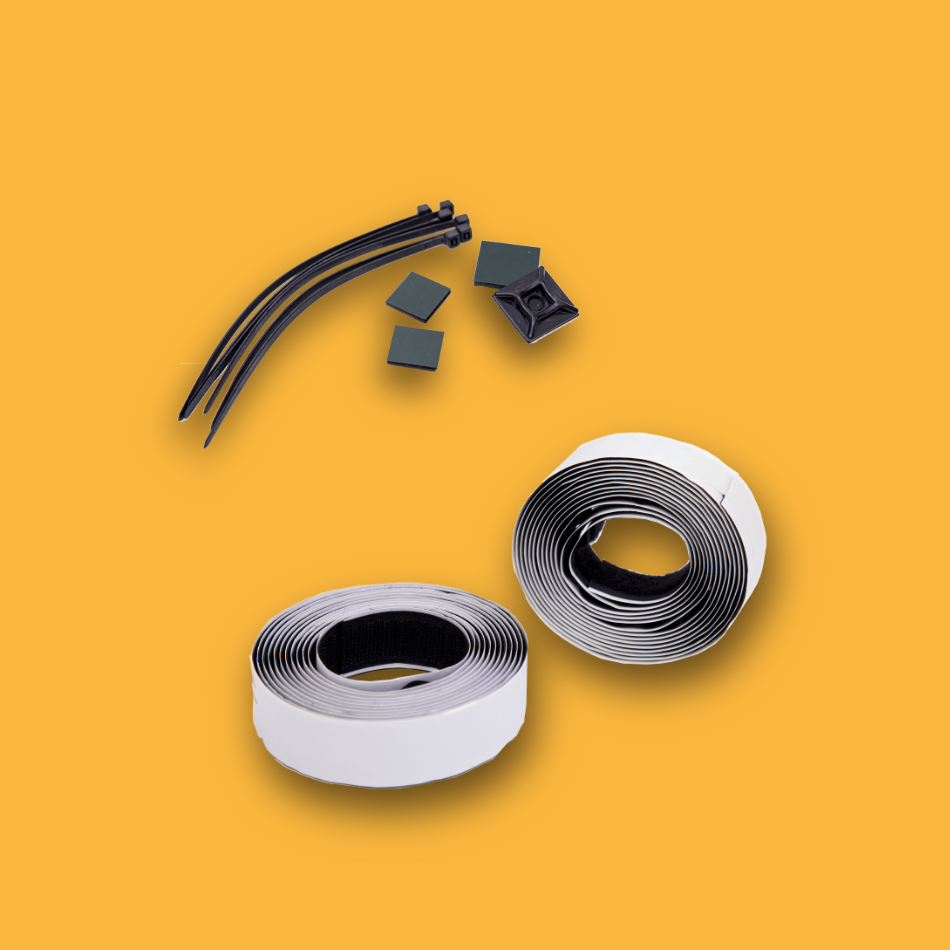 Cable ties and clips on a orange background